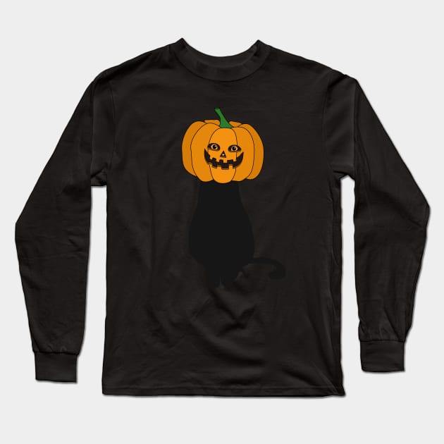 Cat sitting with a pumpkin head Long Sleeve T-Shirt by AnnaEleCreate